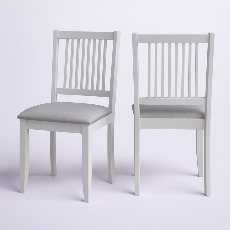 Swick 18" Wide Mission Style Wooden Dining Chair with Upholstered Seat, White