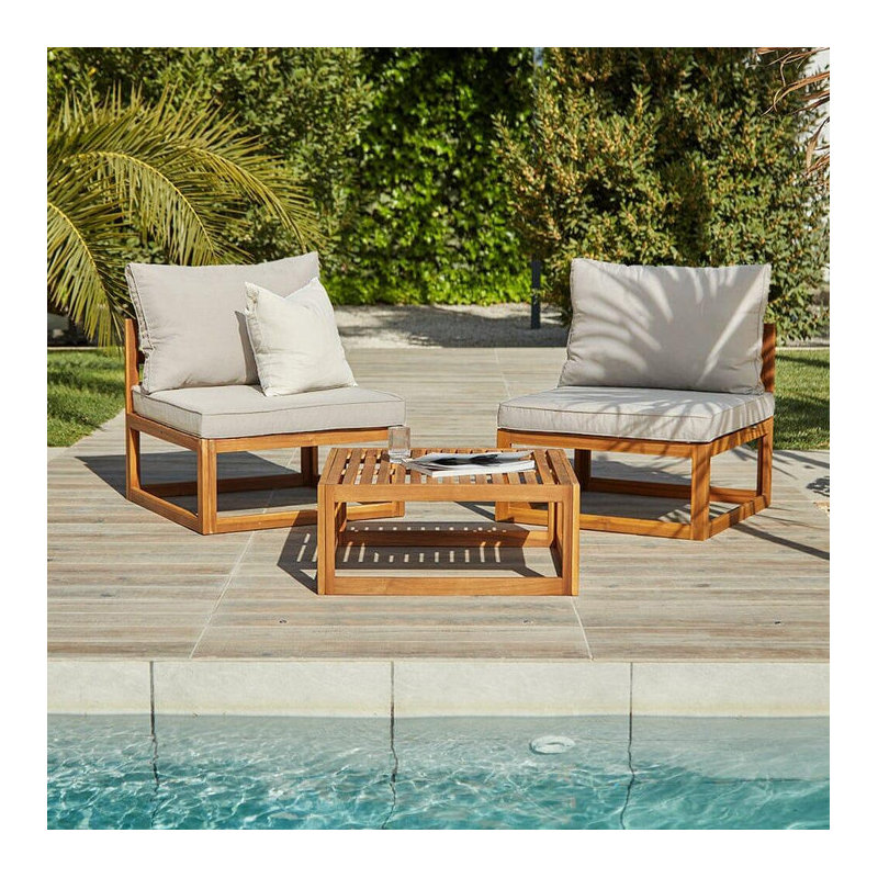 Rimasha Wooden Garden Set with 2 Seater Sofa - 2 Chairs with Coffee Table, Beige