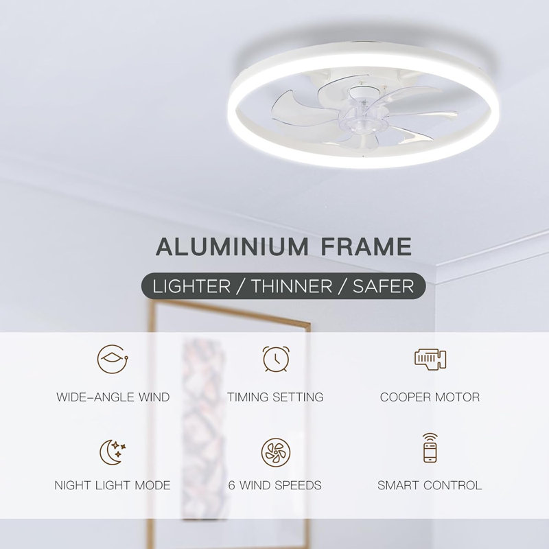 20" Low Profile Ceiling Fan with Remote Control, Modern Flush Mount Ceiling Fan