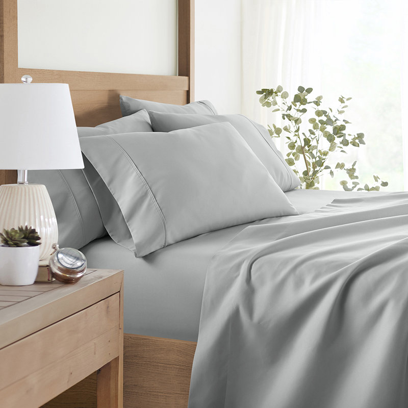 Sheet Set Solid Microfiber Ultra Soft Bedding, Light Gray, TwinXL Sheet Set with 2 Pillowcases