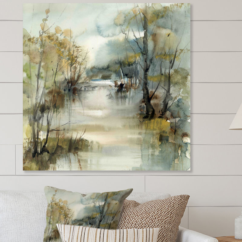 Illustration de paysage de rivière d'hiver - sur, H 36 po x l 36 po, Toile tendue, Sans cadre
