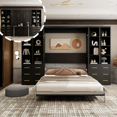 Modern Murphy Bed Wall Bed Multi-Functional Invisible Foldable Bed Desk with Four Cabinets Modern for Small Spaces Perfect Storage Solution