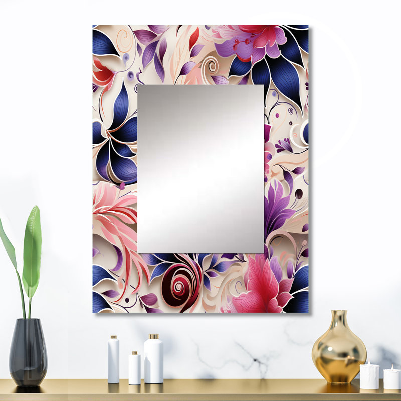 Bozhana Pink And Purple Romantic Roses Paisley Pattern - Paisley  Decorative Wall Mirror, Glam Mirror, Printed Metal Art