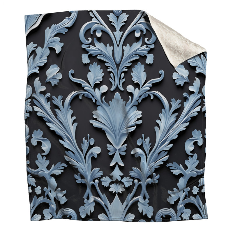 Couvertures damassées à motif floral bleu, 50in W x 60in H