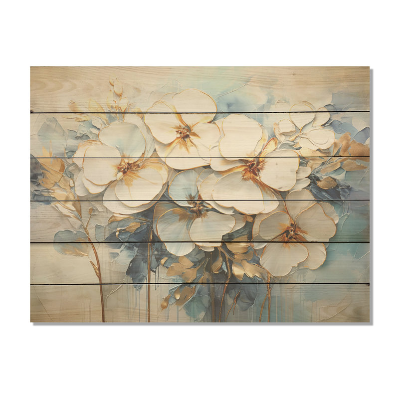 Pensées blanches et bleues - Art sur bois de pin naturel, H 10 po x l 20 po