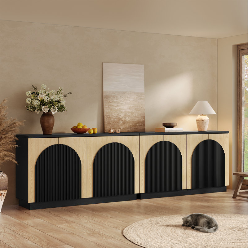 Designer 55'' Curved Three-dimensional Texture Sideboard(set Of 2), Oak/Black