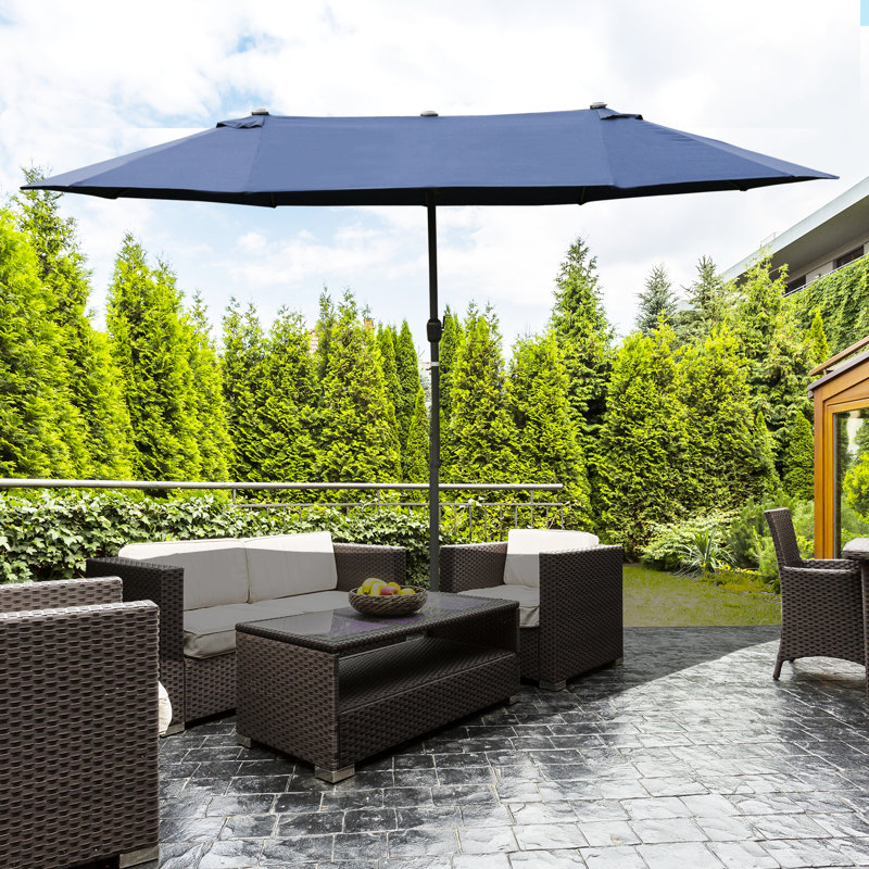 Parasol de patio rectangulaire de 15 pi, bleu foncé - auvent portatif, manivelle facile, double face pour la cour, au bord de la piscine, au bord de la piscine, dans la cour