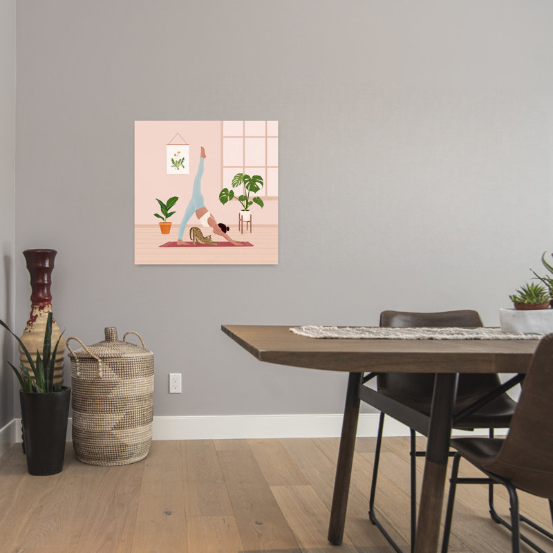 «Yoga with my cat», art mural moderne, 24" H x 24" W