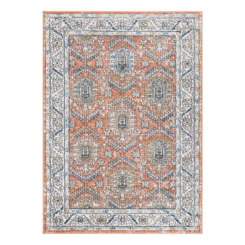 Tapis oriental pêche / gris / bleu Weingartner, Rectangle 4pi x 6 pi