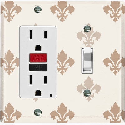 Metal Light Switch Plate Outlet Cover (Fleur De Lis Two Tone Tan - (L) Single GFI / (R) Single Toggle)