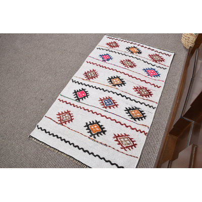 Handwoven Turkish Oushak Kilim Rug with White Hemp and Intricate Flat Weave Patterns