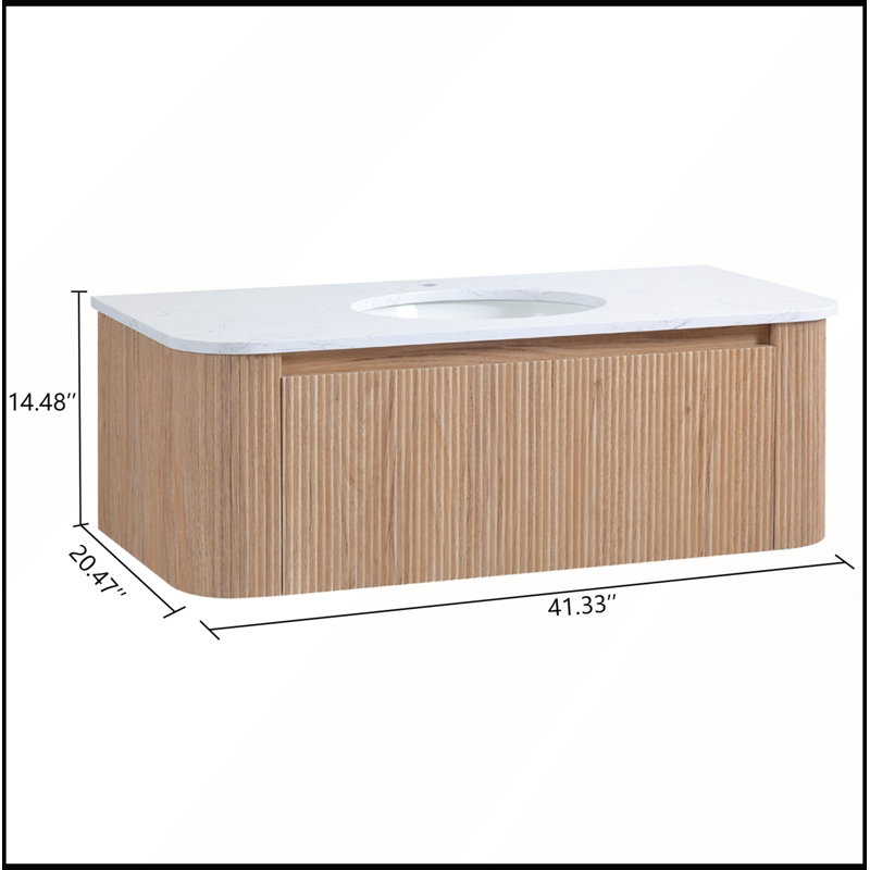 Meuble-lavabo mural 42 po avec comptoir en marbre artificiel Carrara, lavabo en céramique et tiroir spacieux pour une élégance moderne Arcora