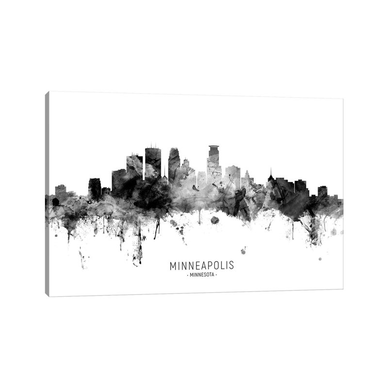 Minneapolis Minnesota Skyline Name Bw by Michael Tompsett - Wrapped Canvas Gallery-Wrapped Canvas Giclée