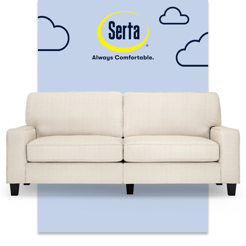 Serta Palisades Track Arm Sofa, Easy Care Fabric, Soft Pillow Back, Pocket Coil Seat Cushions, Cream Microsuede, 78"
