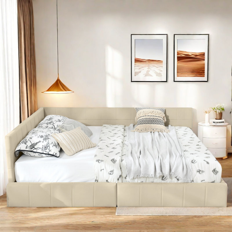 Bed With 2 Drawers, Beige