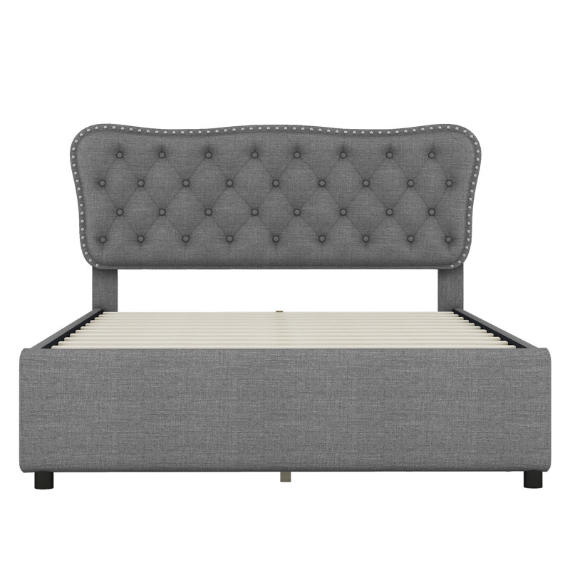 Upholstered Bed 140*200 Cm With 4 Drawers, Grey