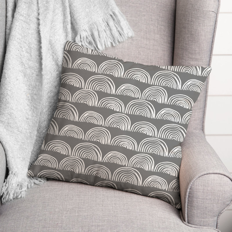 Housse et insert de coussin carré semi-cercles pour l'extérieur 8, 16 po x 16 po, gris