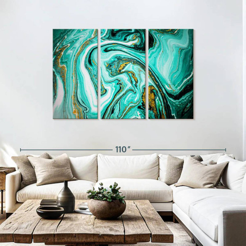 Avery Teal Marble Abstract, 48" H x 74" W