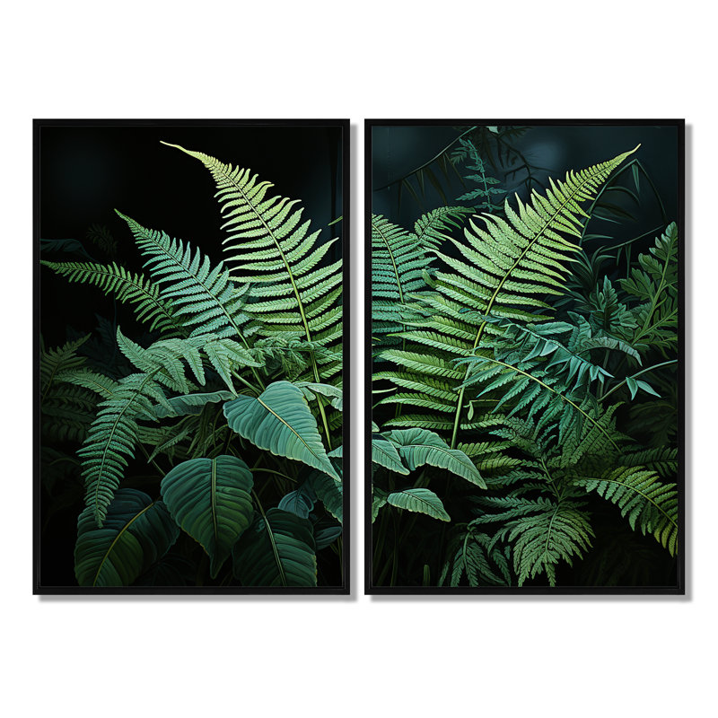 Fougères vertes et noires Dynamic Contrast III - ensemble d'art mural moderne de 2, Black, 36" H x 48" W