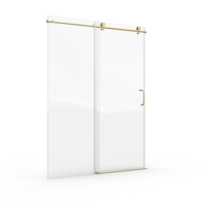 Porte de douche coulissante simple de 56 po à 60 po de largeur, 76 po de hauteur, verre trempé de 6 mm de 1/4 po, ajustement ajustable, or brossé, l 6 po x l d'usure, convient aux ouvertures de 56 po et 60 po, bris