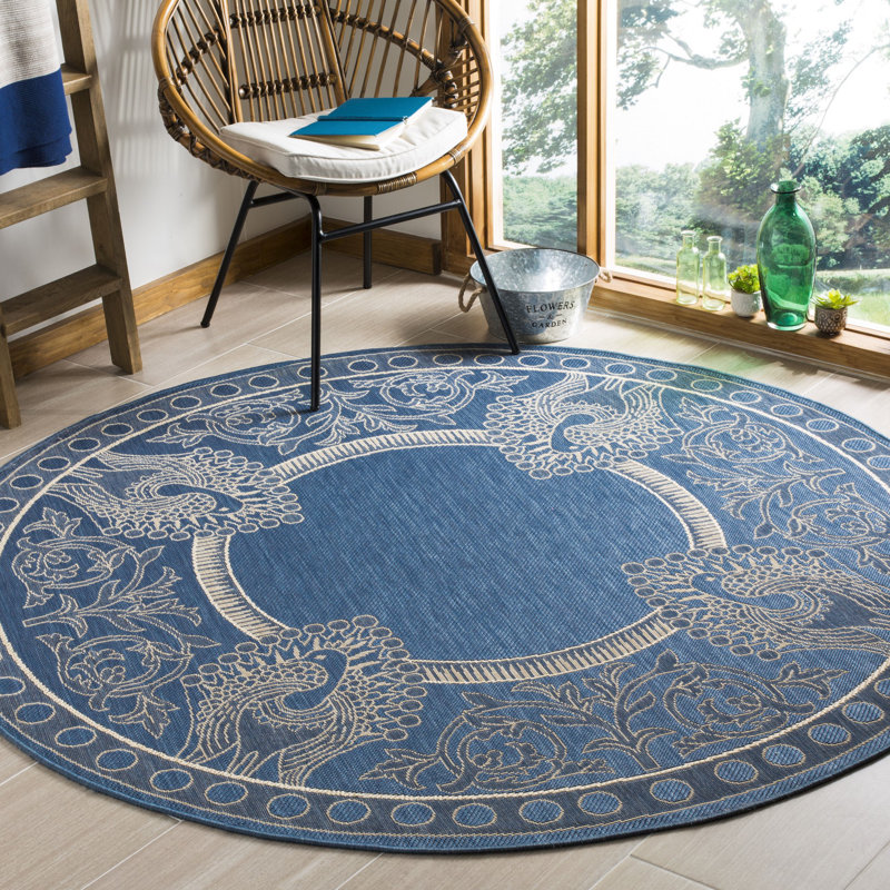 Arneshia Floral Handmade Flatweave Blue/Natural Indoor / Outdoor Area Indoor/Outdoor Area Rug, Round 5'3"