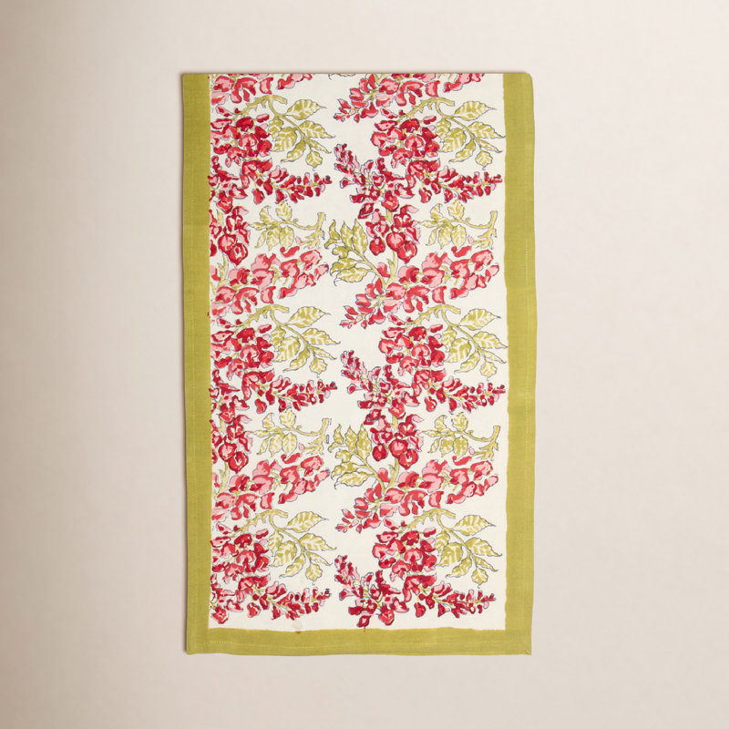 Kappa Rectangular Table Runner, Pink/Green, 90" x 16"