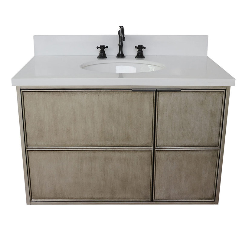 37'' Single Bathroom Vanity with Stone Top, White Quartz