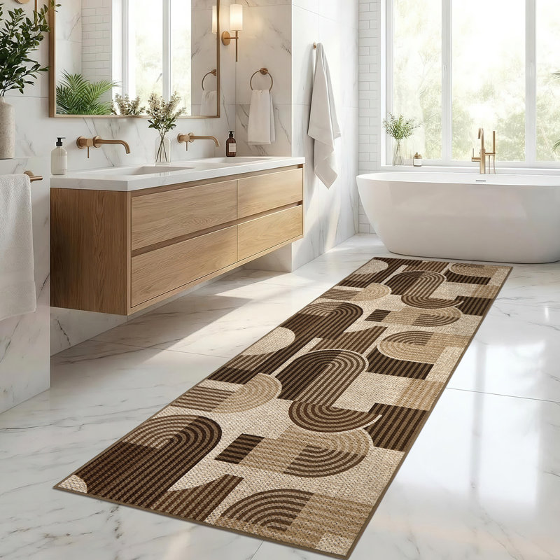 Tapis en jute à motif géométrique facile à nettoyer, Brown, Rectangle 9' x 12'