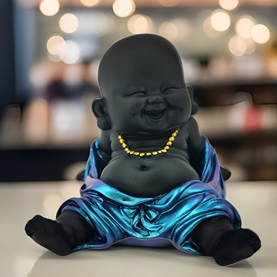 3.5"W Blue and Black Buddha Sitting Figurine