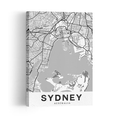 Modern Sydney Map Retro Vintage Wall Art Print 1 Piece Wrapped Canvas Wall Art
