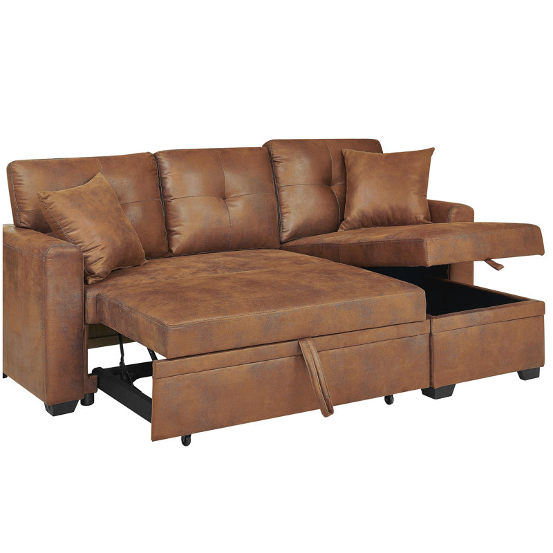 Canapé-lit, canapé modulaire avec lit escamotable, méridienne réversible, canapé modulaire avec rangement, tissu respirant brun clair, solution pour petit espace, canapé-lit convertible, mobilier de salon, canapé en L