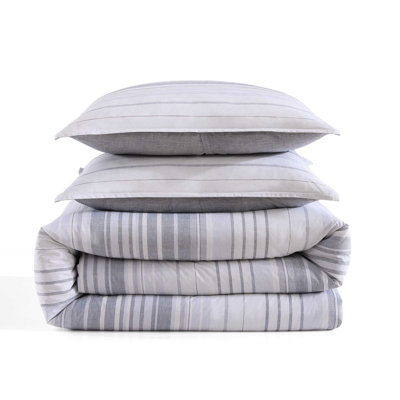 Tommy Hilfiger Bold Stripe Textured Cotton Grey Comforter Set