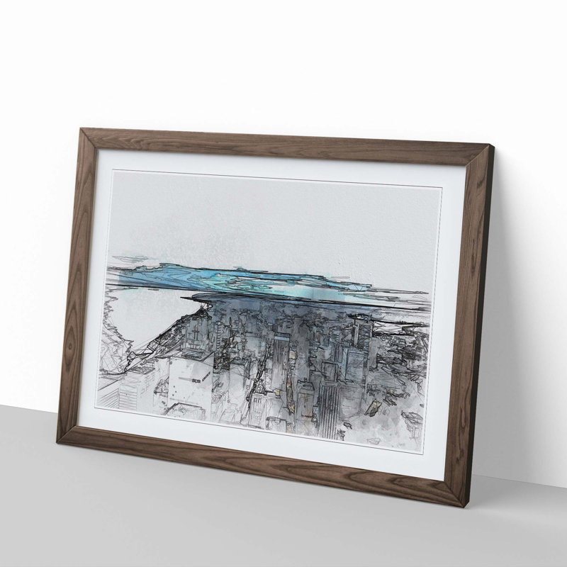 The Seattle Washington Skyline in Abstract - Framed Print, 35cm H x 50cm W x 2cm D, Walnut