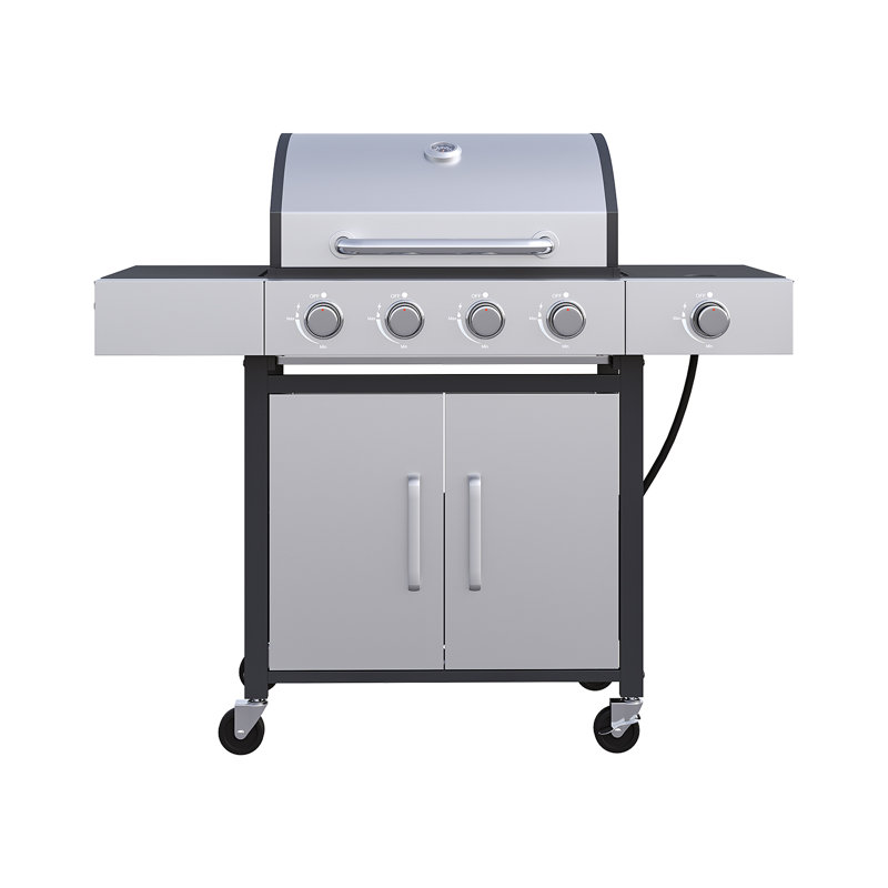Barbecue au propane en acier inoxydable à 4 brûleurs avec brûleur latéral, barbecue extérieur de 82 000 BTU