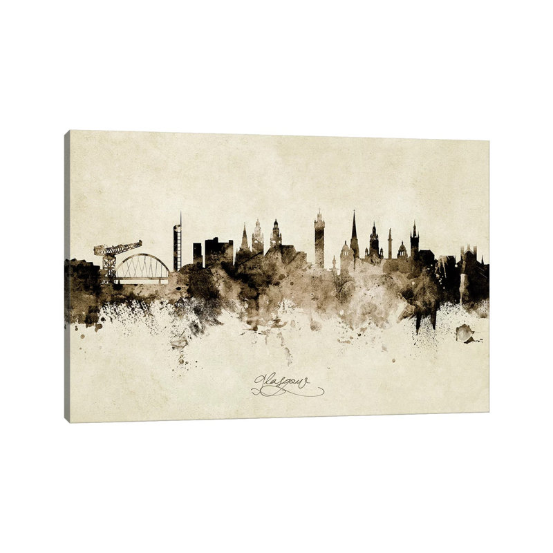 Glasgow Scotland Skyline by Michael Tompsett - Wrapped Canvas Painting, 66.04 cm H x 45.72 cm W x 1.91 cm D