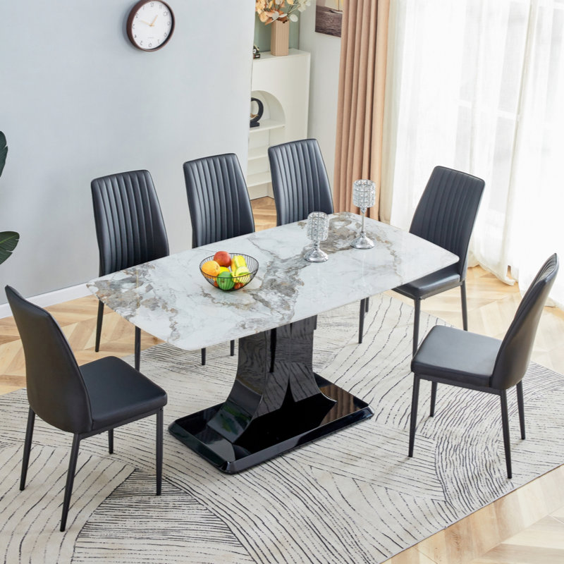 Kalinah Rectangular Dining Set, White, Black