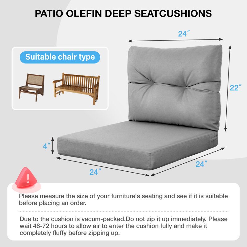 Outdoor Double Waterproof Tech Fade Resistant Deep Seat Cushion Set（Set Of Two), Dark Gray