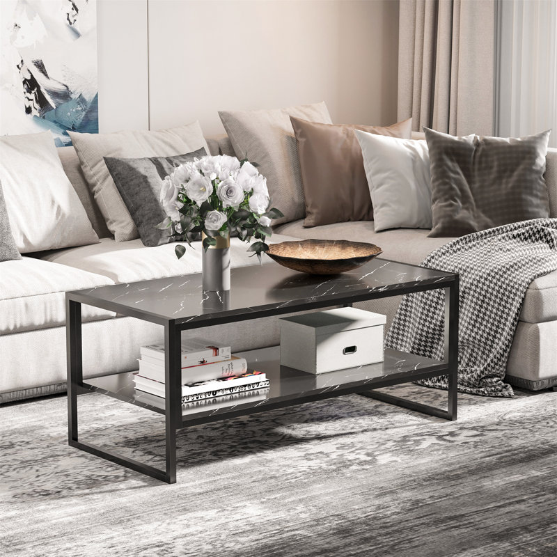 Clida Coffee Table with Storage, Black, Black