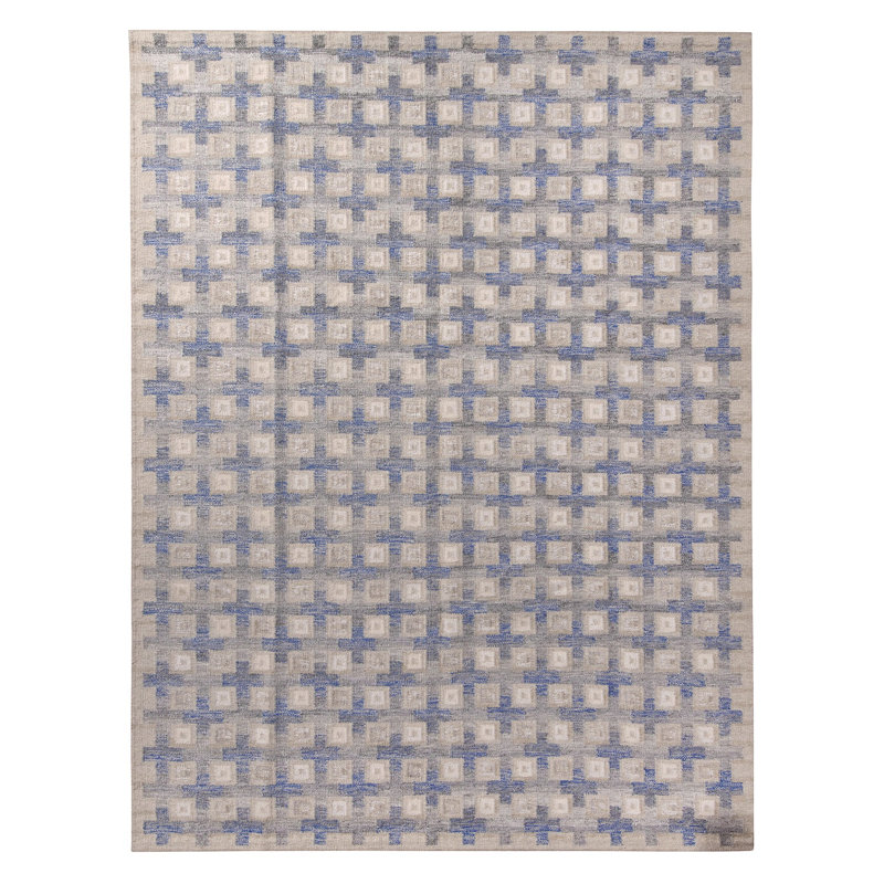 Rug & Kilim’S Scandinavian Rug In Gray And Blue Geometric Pattern, Rectangle 6' x 9'