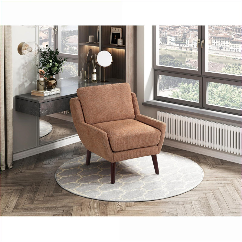 Fauteuil d'appoint simple à accoudoirs contemporains compacts en chenille ton sur ton orange, Orange