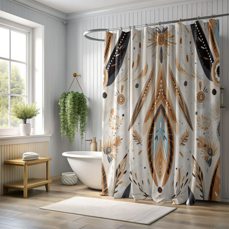 Earth Bohemian - Rideau de douche Premium, H 74 po x l 71 po