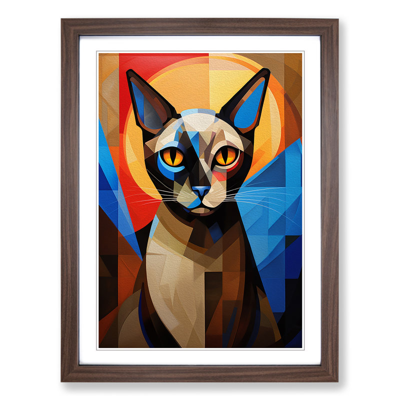 Siamese Cat No.3 - Single Picture Frame Print on Wood, 34cm H x 25cm W, Walnut Framed