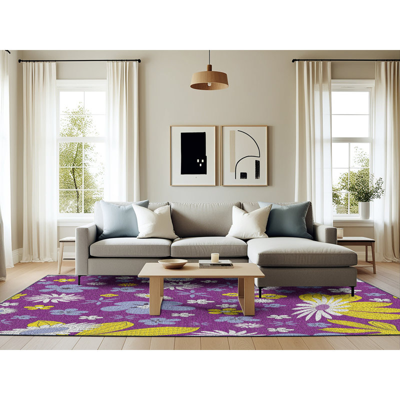 Tapis mauve à motif floral Shakir, Rectangle 6 pi x 9 pi