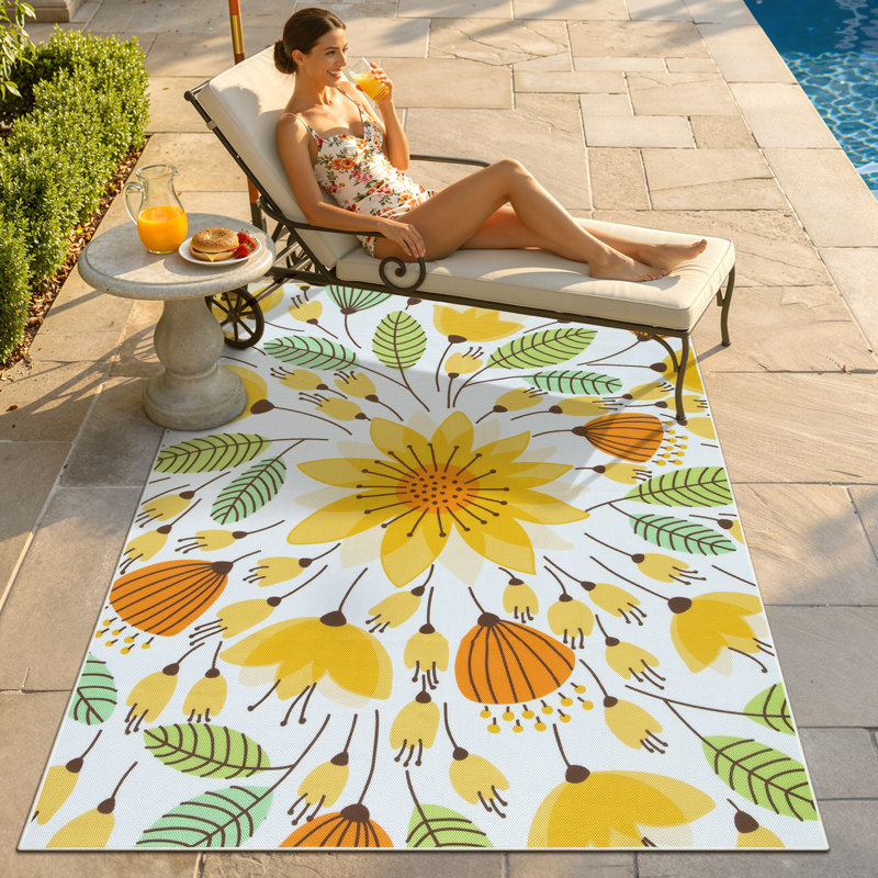 Tapis d'extérieur à motif floral lavable Frankx 5X8, Rectangle 5 po x 8 po