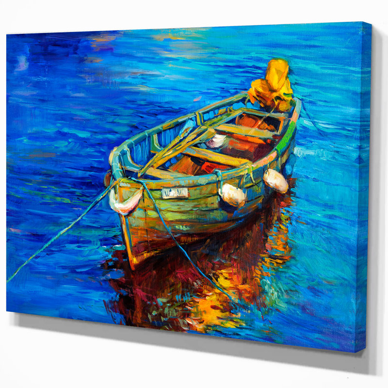 Bateau de pêche unique à impression sur toile tendue « blue sea », H 20 po x l 20 po x P 1 po