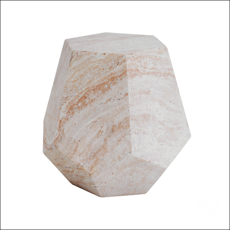 Outdoor/Indoor Lightweight Concrete Side Table, Hexagonal Round Travertine Accent Table With Durable MGO Construction