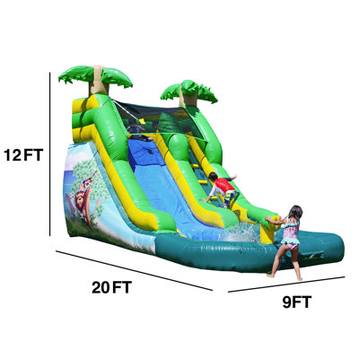 Glissade d'eau de qualité commerciale JumpOrange 12 pi avec piscine pour enfants (avec ventilateur)