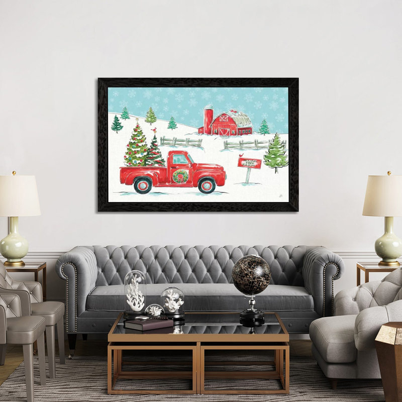 Christmas in the Country I 1 Piece Floater Frame Wall Art on Canvas, Black Framed