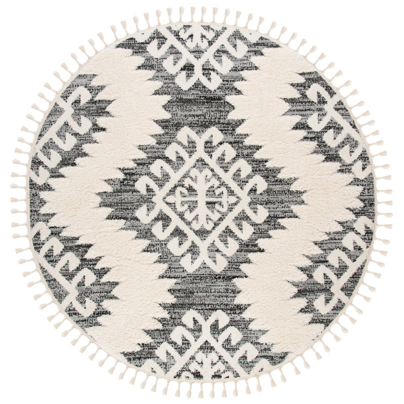 ImraanMoroccan Tassel Shag Performance Ikat Rug, Round 6'7"