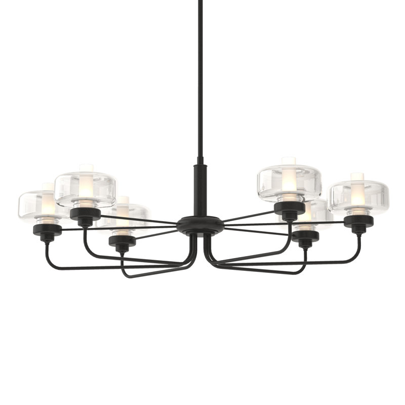 Nola 6 - Light Unique/Statement Classic/Traditional Chandelier, Black, Clear Glass with Frost, 18.3" - 60.3"